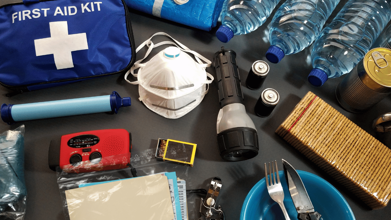 disaster prep materials and tax forms in plastic bag